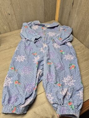 Vintage Talbots Kids Romper Button Up Flowers Blue (Size 18M)